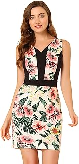 Vestido Sin Mangas Cuello En V Bloque De Color para Mujer Vestido de Pata de Gallo