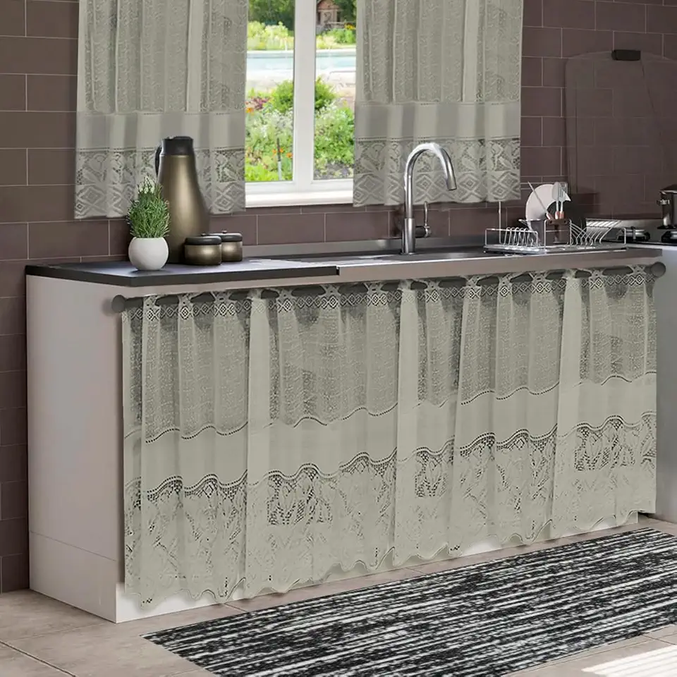 Cortina Renda Tulipa Branca para Pia/Balcão – 0,80m Altura x 1,50m Largura (Palha)