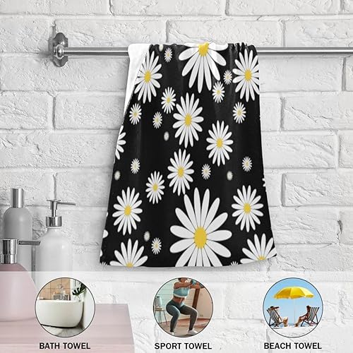 Miniatura 6 de Juego de 2 toallas de mano de flores de margaritas para baño, lindo fondo negro, estampado floral, suave, pequeño, juego de toallas de baño