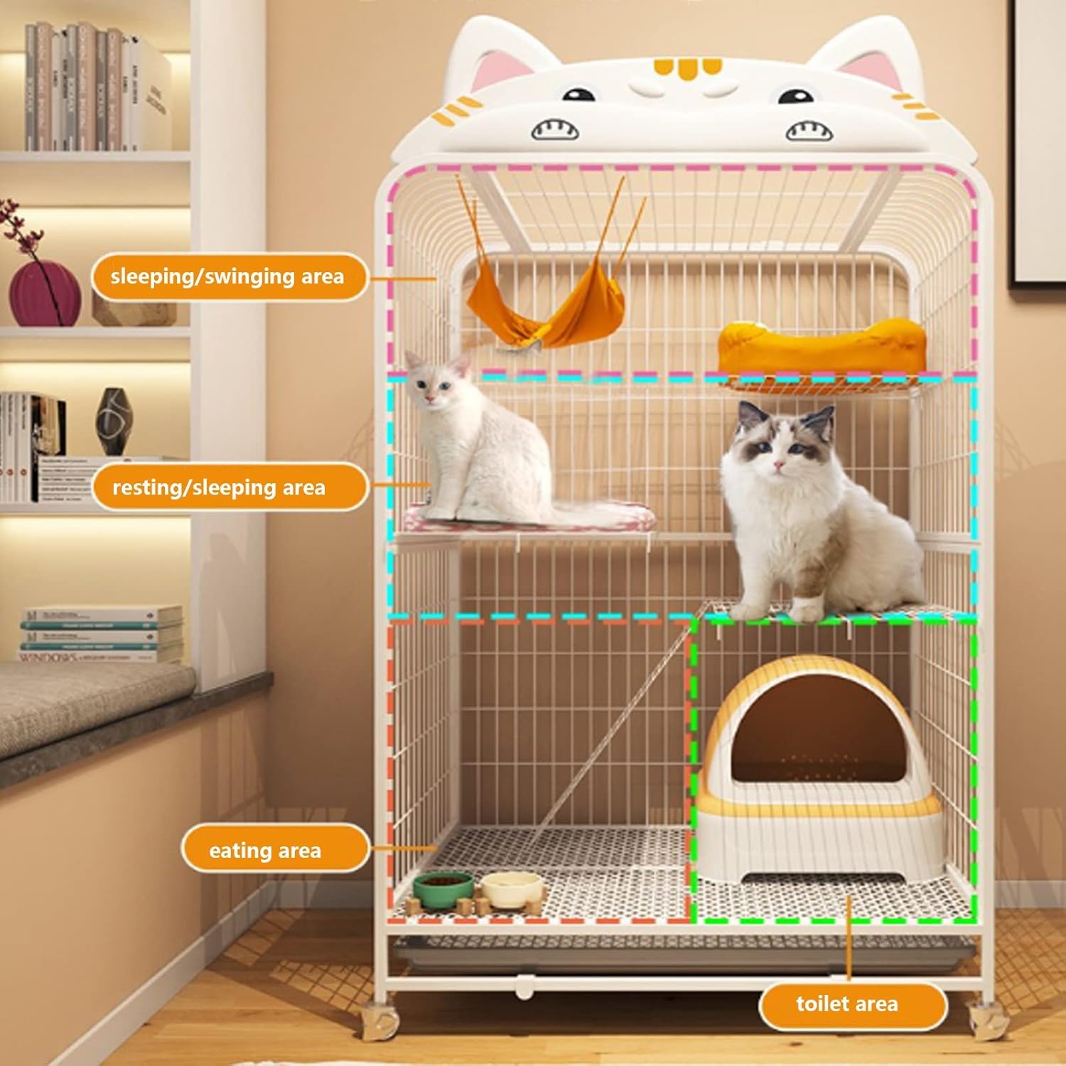 Large Cat Cage, Cat Enclosure with Universal Wheels Metal Pet Crate Small Animal House Indoor Outdoor with Doors and Trays Cat Playpen Collapsible Cat Villa