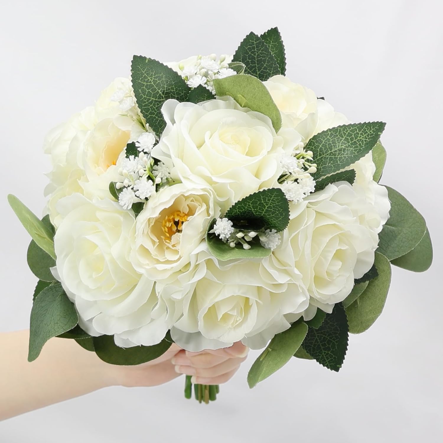 Set of 4 Bridesmaid Bouquets, 11 Inch Artificial Tossing Flower with Ribbons for Wedding Church Ceremony Bridal Shower Event Centerpieces Decorations - White - Image 5