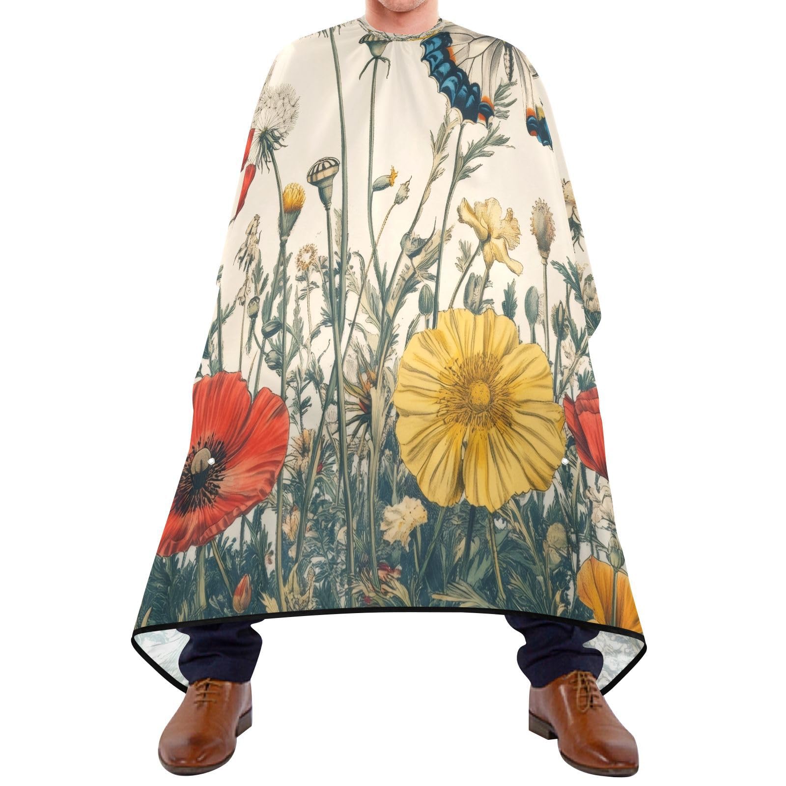Burbuja Flowers Twigs Butterfly Barber Cape, Hair Cutting Cape with Adjustable Neckline Waterproof Polyester Salon Barber Cape for Unisex Adult