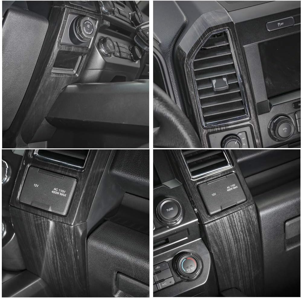 Voodonala Center Console Dash Air Conditioning Vent Panel Cover Trim Compatible with Ford F150 Interior Accessories 2015-2020 (Black Wood Grain)