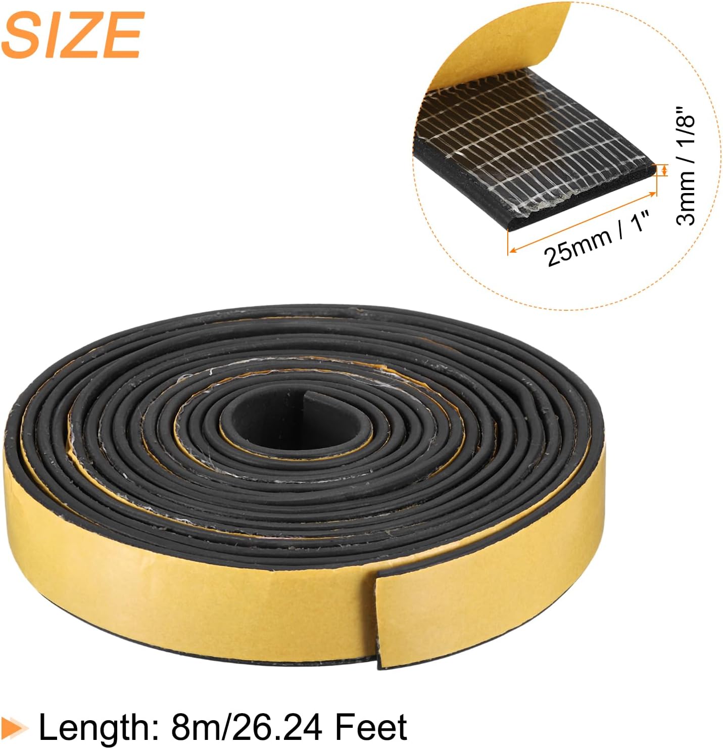 uxcell Weather Stripping 1" W x 1/8" T x 26ft L Adhesive Door Window Seal Strip Foam Seal Tape for Doors Window Insulation