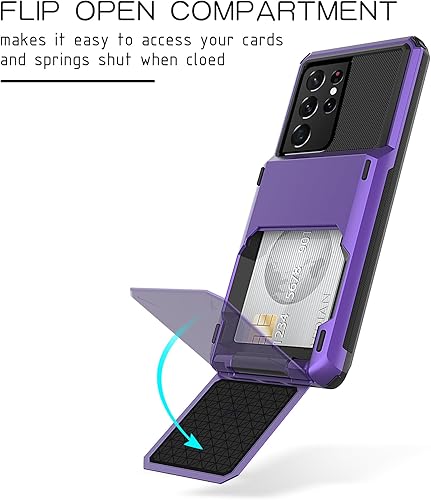 Miniatura 4 de Asuwish Funda de teléfono para Samsung Galaxy S21 Ultra 5G con protector de pantalla de vidrio templado y ranura para tarjeta de crédito, funda