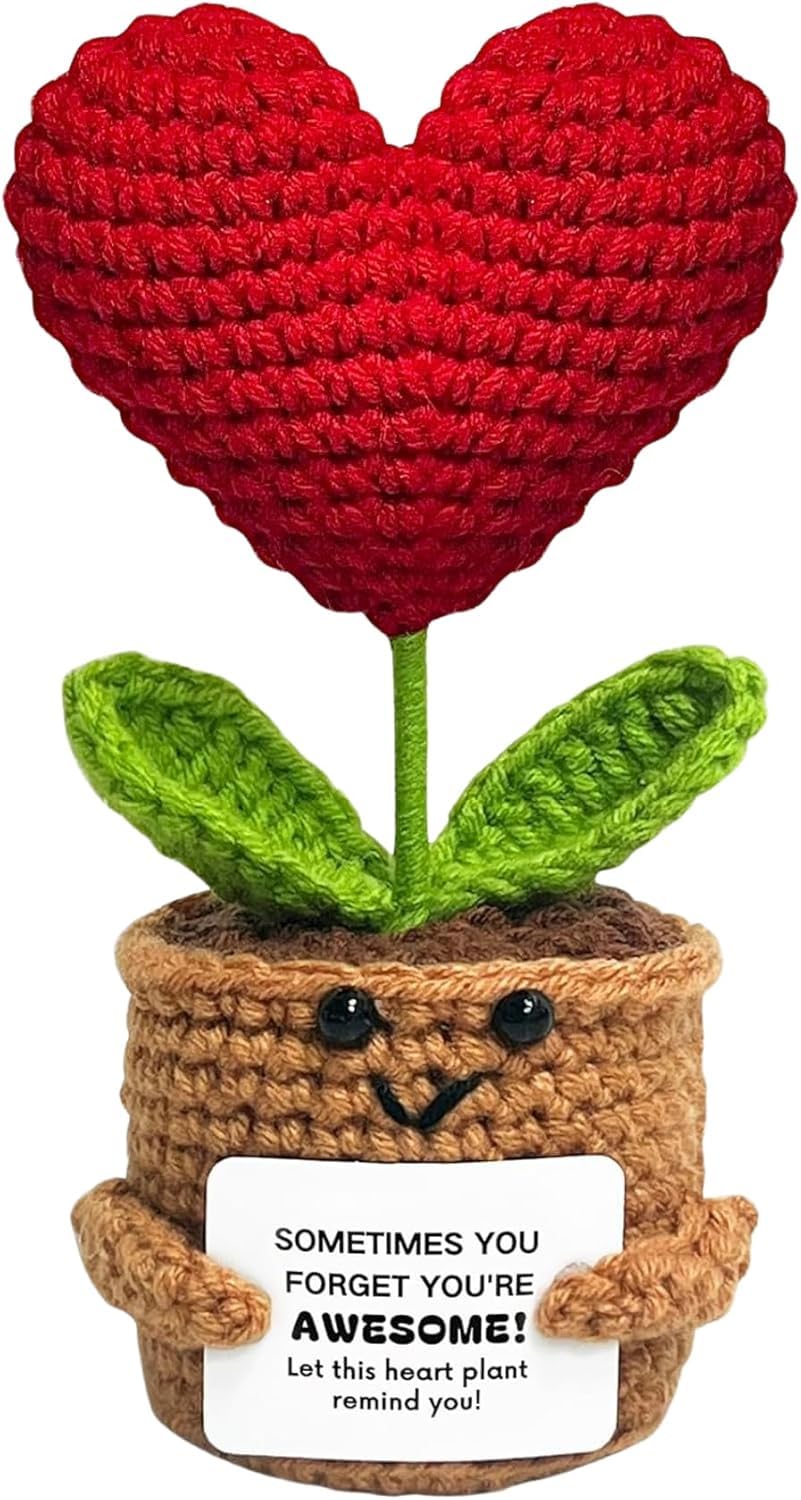 ALUNME Emotional Support Handmade Crochet Flower Plush Plant with Positive Message Unique Mini Desk Decor Gift for Friends Teachers (sometimes you forget you're awesome) โ image 1