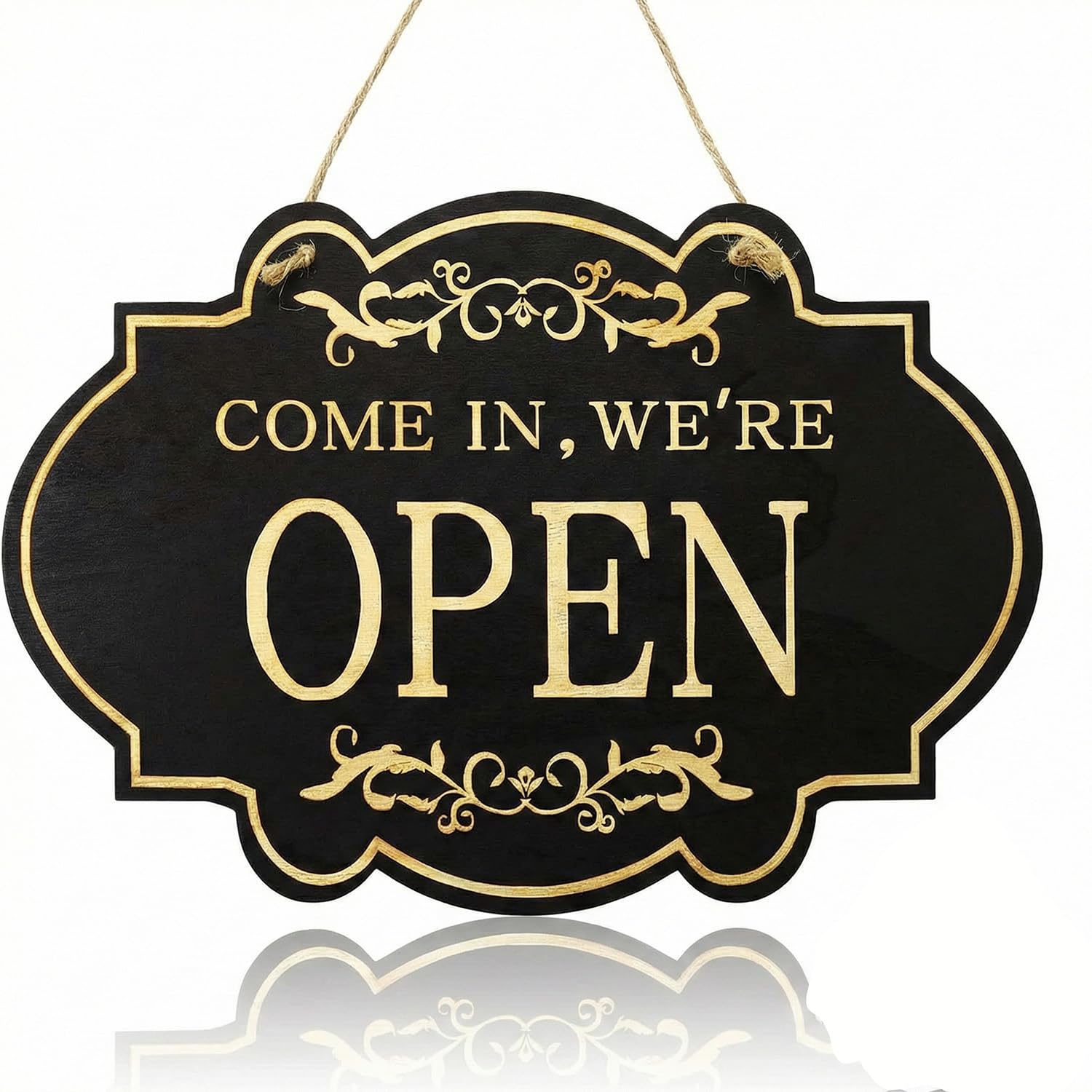 Hopzab Black Open And Closed Sign Double-Sided Reversible Wood Hanging Sign Come In We’re Open Sorry We’re Closed Decoration For Business Window Door Restaurant Club Bar Cafe Hotel,