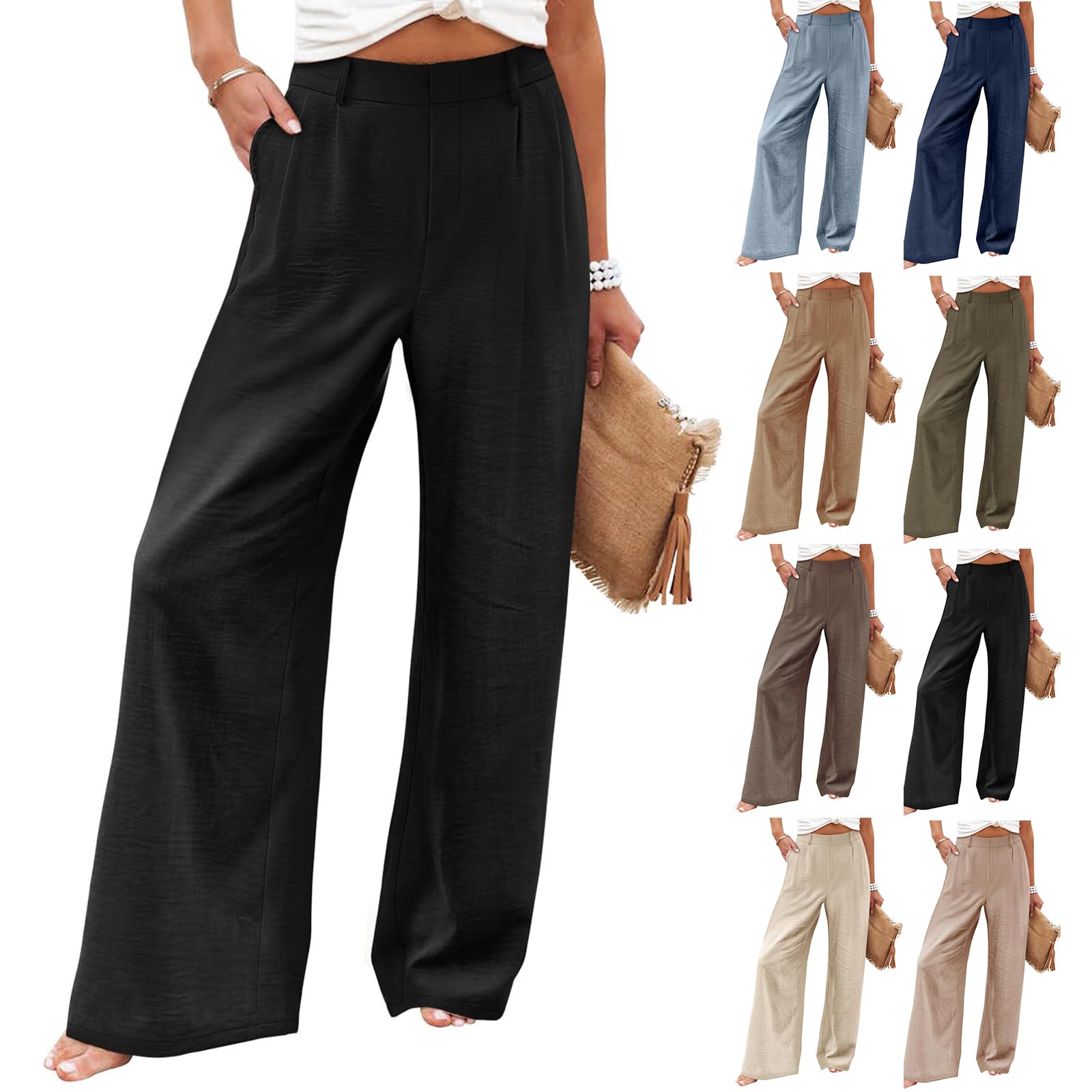 Dress Pants Women Business Casual Wide Leg Pants Loose Trousers High Waisted Summer Work Pants with Pockets