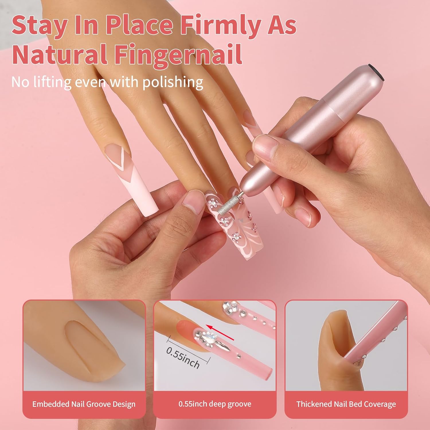 Silicone Practice Hand for Acrylic Nails - Soft Touch Liquid Silicone Hand for Practice - Flexible Realistic Nail Mannequin Hand Practice for Training