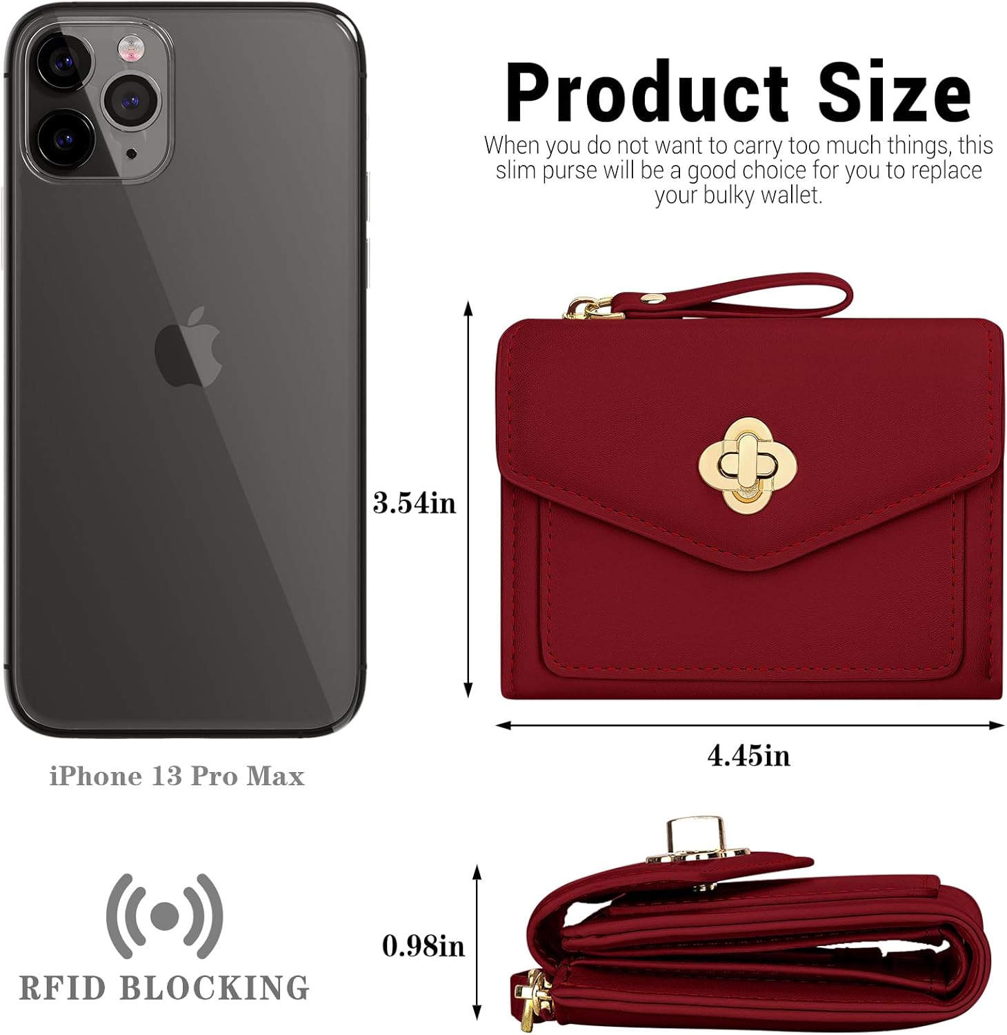 BIAOTIE Small Wallet for Women Leather Bifold Pocket Wallet RFID Blocking Credit Card Holder Cute Purse with Zipper Coin Pocket (Red) - Image 3