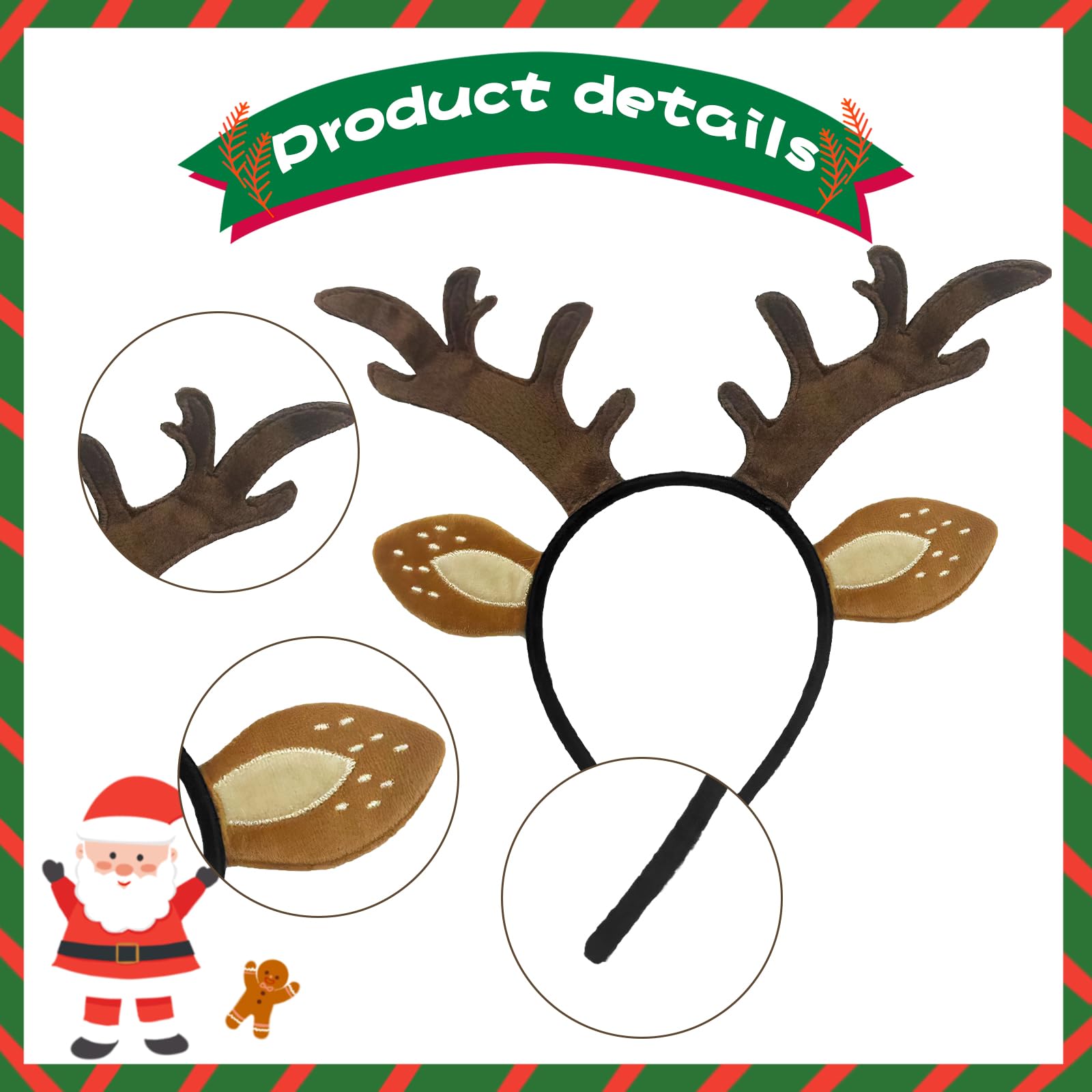 Reindeer Headbands for Adults Kids Headband Reindeer, Realistic Dark Brown Antlers, Reindeers Ears Headband - Image 3