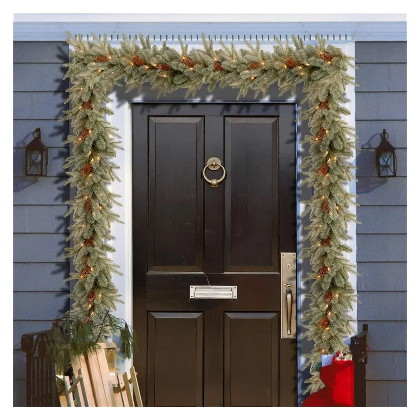 Guirnalda de Navidad Guirnalda navideña de Pino, Cono, Baya, Verde, decoración de árbol de Pino Artificial, Adorno de 180cm/6 pies para decoración(07)