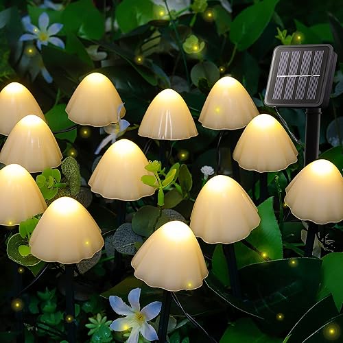 Miniatura 2 de Mushroom Solar Garden Lights(Warm White)+Solar String Lights Outdoor(White)