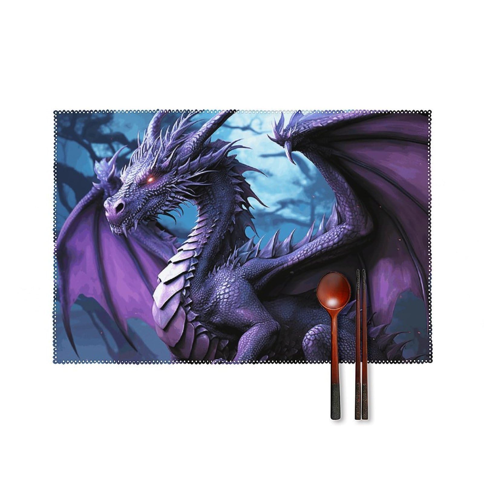 Purple Dragon Purple Moon Placemats Set of 6, 12x18 Inch Heat Resistant Washable Canvas Table Mats, Stain Resistant Decorative Dining Placemats for Kitchen, Restaurant, Outdoor Party