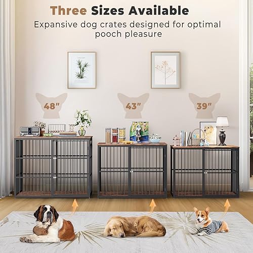 Miniatura 6 de Mueble XXL de 48 pulgadas para perros con 3 puertas, mesa auxiliar de madera resistente para interiores para perros medianos a grandes, múltiples