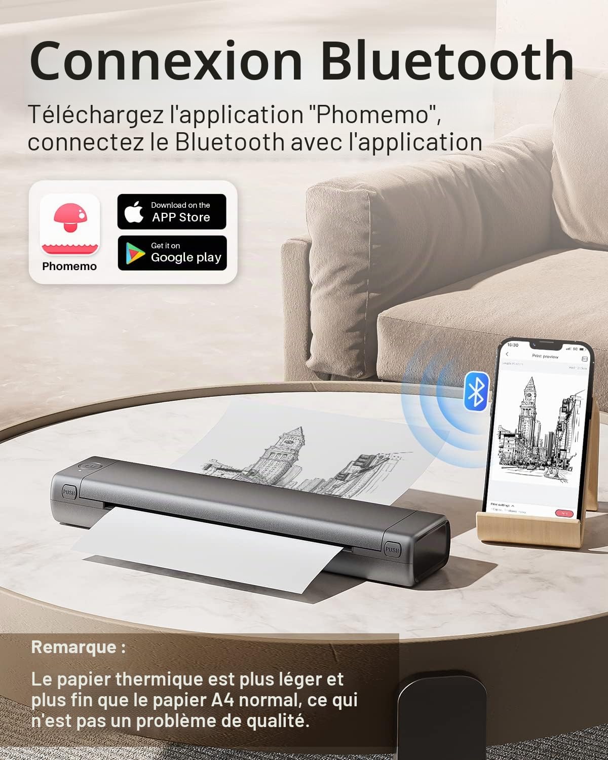 Phomemo M08F A4 Stampante Portatile Grigia con 200 Fogli Carta Termica A4 Piegata, stampante mobile Bluetooth senza fili per viaggi, auto, ufficio e casa