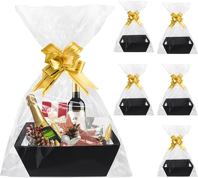 6-Piece Empty Gift Basket Set with Bows & Bags - Present Korg