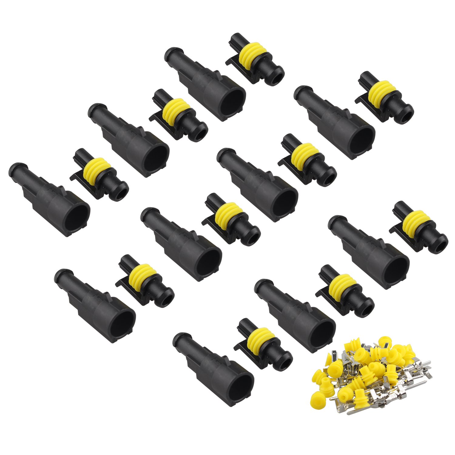 Set 10 Connettori Elettrici Impermeabili 2 Pin IP67 - 12V 10A Per Auto, Moto, Camper, Barca - AMP PA66