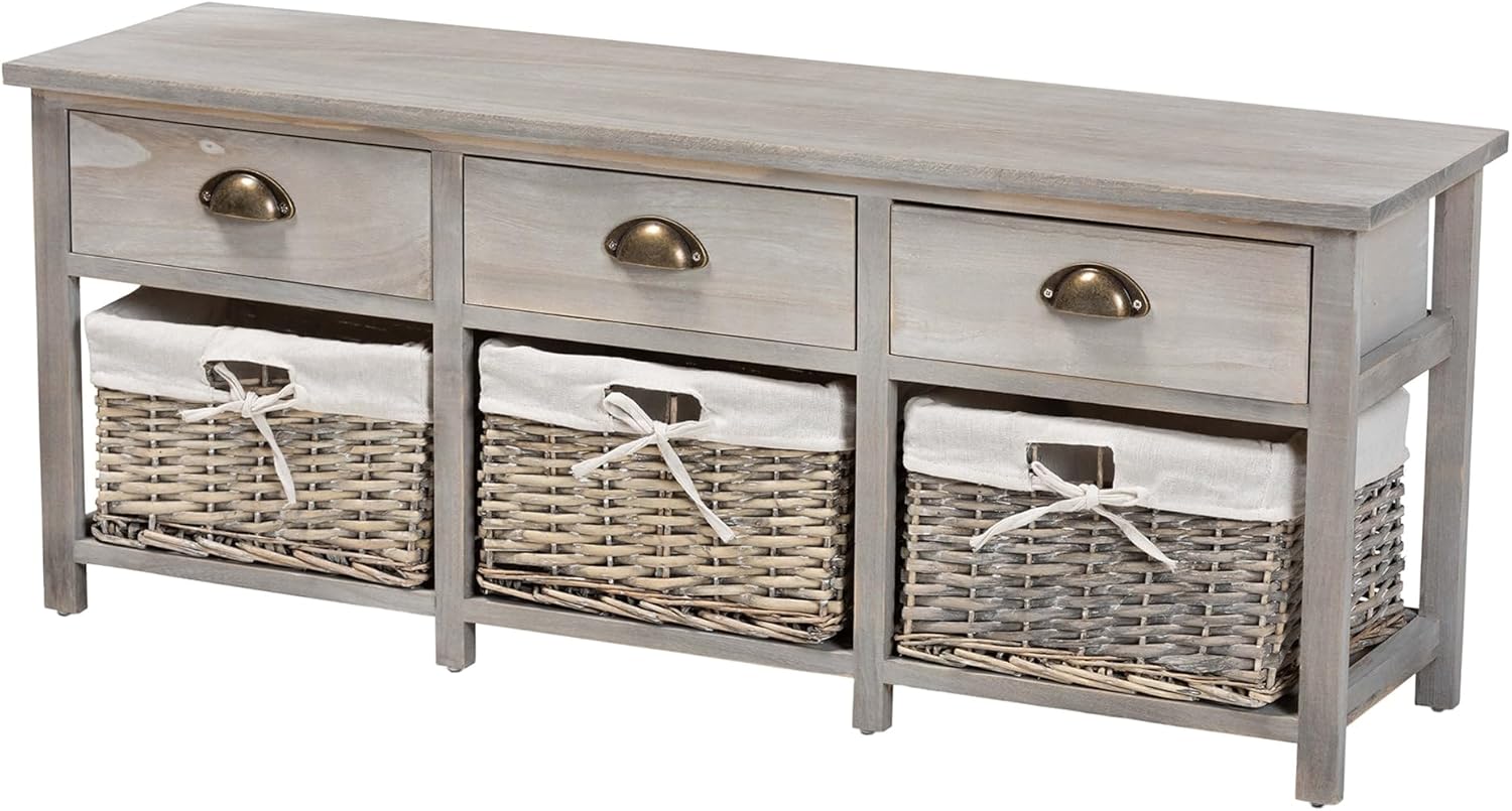 Baxton Studio Mabyn Light Gray Finished Wood 3-Drawer Storage Bench