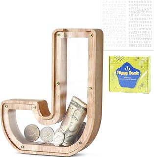 Spardose Kinder, Sparschwein Kinder, Buchstaben Spardose Holz, Spardose Personalisiert für Geburtstag Geschenk/Heimdekoration/Keepsake (J)