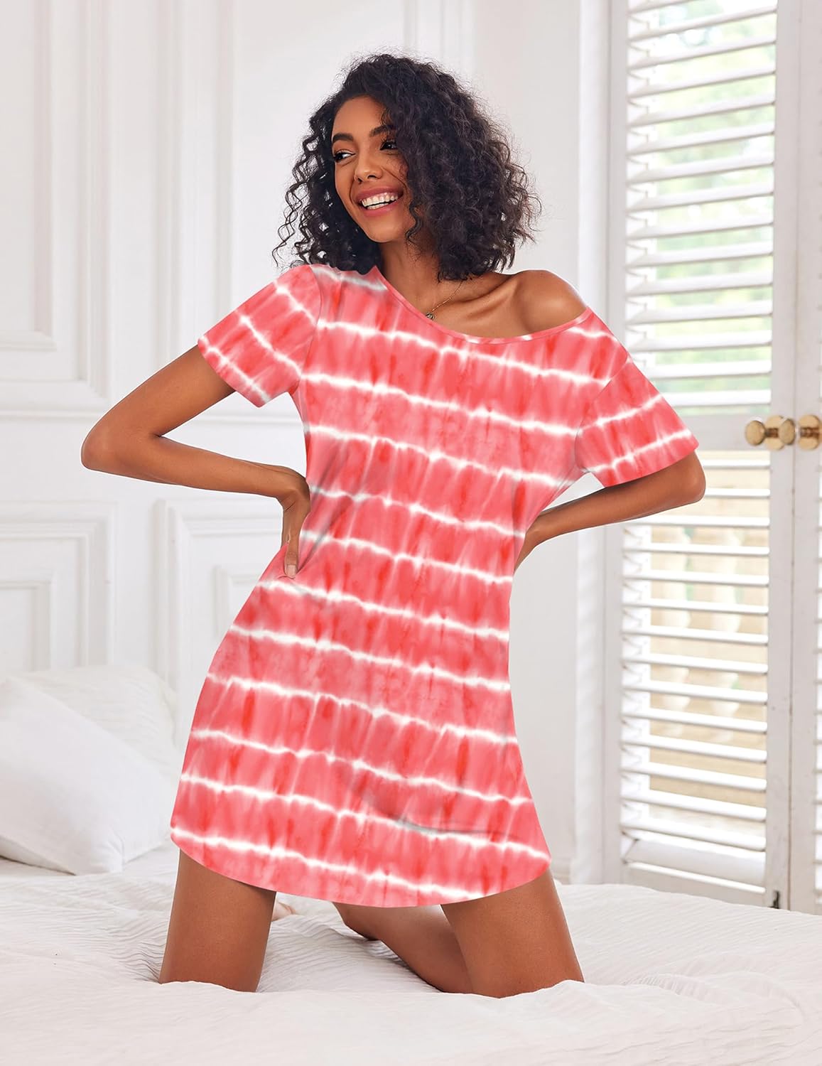 Ekouaer 3 Pack Nightgowns for Women Short Sleeve Sleepshirt Button Down Nightshirt Soft Pajamas Dress Casual Sleepwear - Image 4