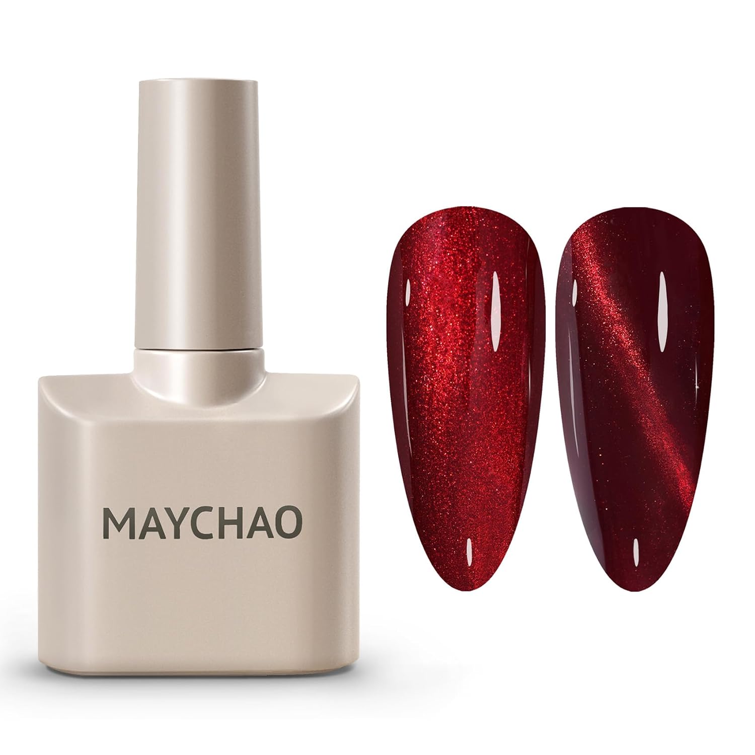 MAYCHAO Burgundy Cat Eye Gel Nail Polish - Holographic Shine