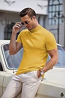 Vista 3 de COOFANDY Suéter de cuello alto falso para hombre, de manga corta, color sólido, básico, ajustado, de punto