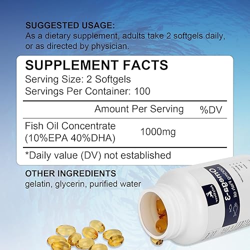 Miniatura 2 de Suplemento Omega 3 de aceite de pescado de 1000 mg, rico en EPA y DHA, apoya la salud del corazón, las articulaciones, el cerebro y los ojos,