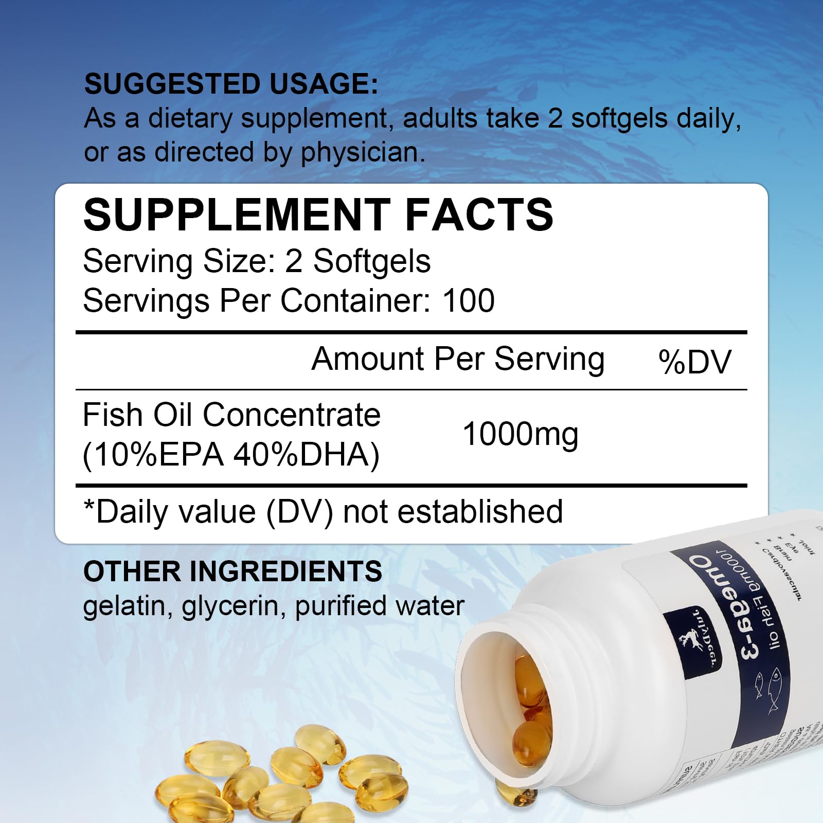 Omega 3 Fish Oil 1000 mg Concentrate Supplement with EPA, DHA, 200 Softgels — Amazon image 2