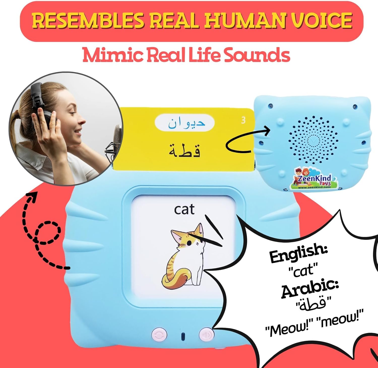 ZEENKIND Arabic Pocket Speech Talking Flash Cards, 510 Sight Words English, Bilingual Talking Flash Cards, Arabic Learning for Kids Educational Toys for Toddlers 3-6 Years Old