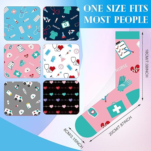 Miniatura 2 de 18 pares de calcetines de enfermera para mujer, calcetines novedosos con texto en inglés "If You Can Read This Nurse Is Off Duty", divertidos