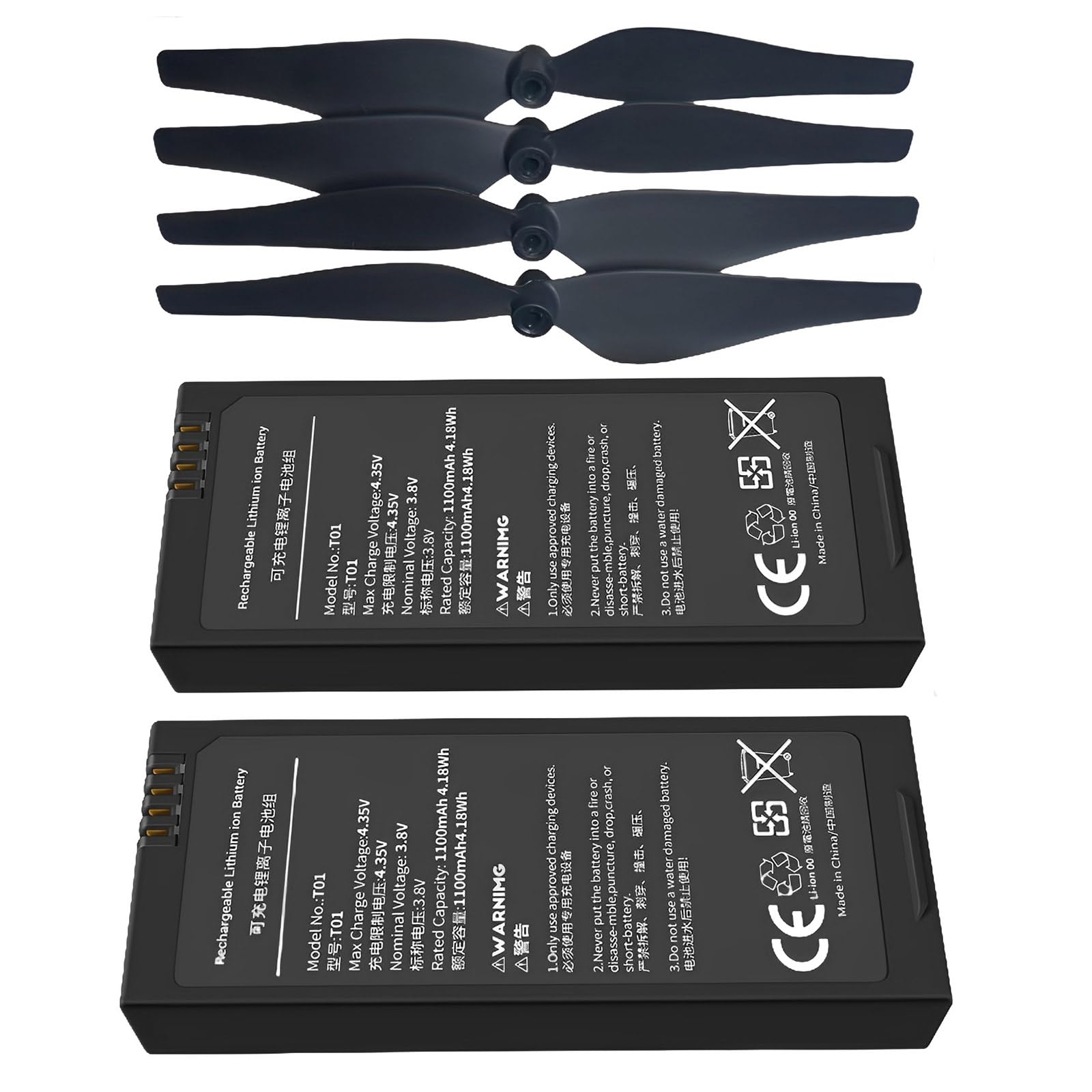 2PCS 1100mAh Tello Battery & 4 PCS Propeller for DJI Tello RC Quadcopter