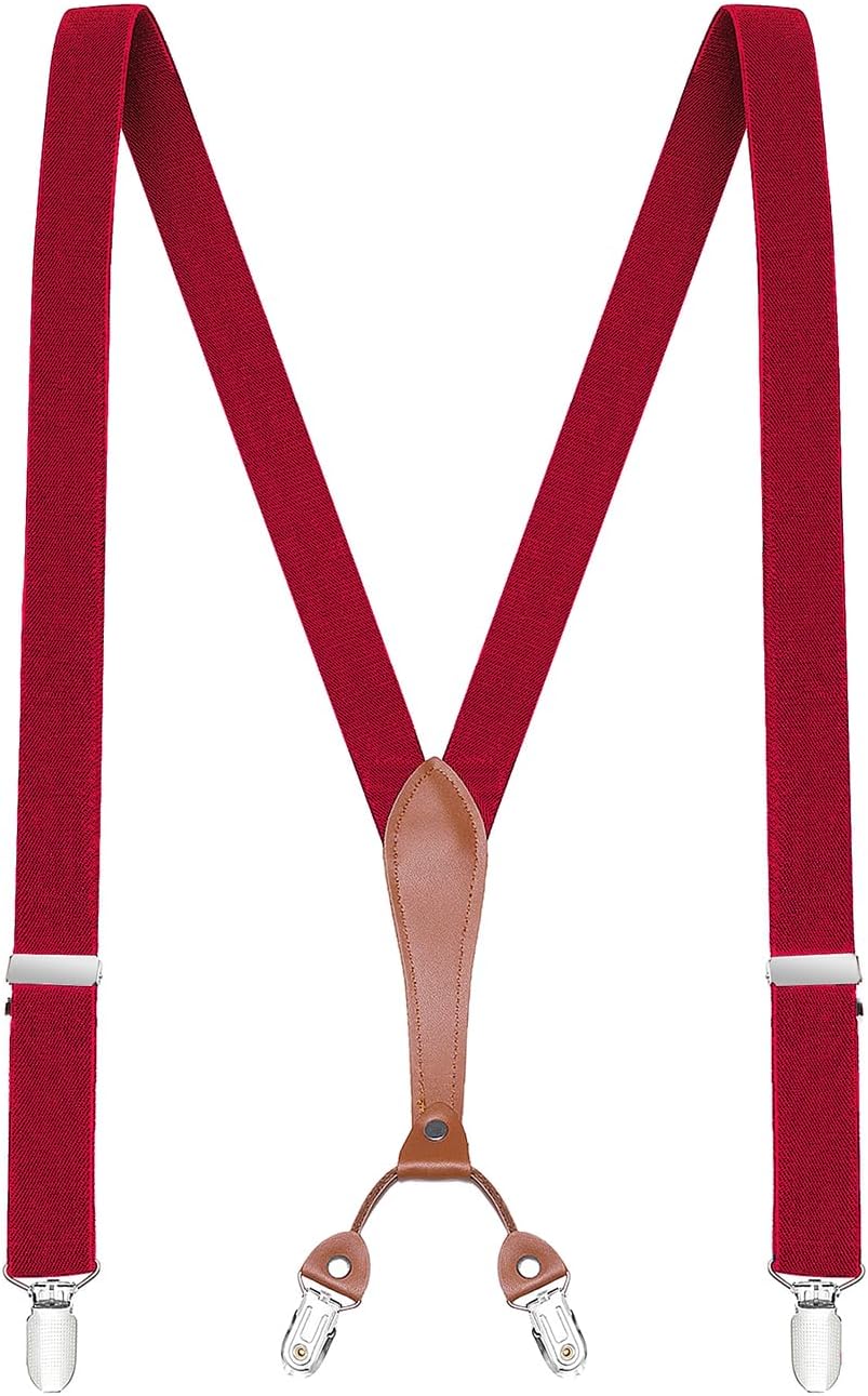 Buyless Fashion Men Suspenders - 48" Elastic Adjustable Straps 1" - Leather Y Shape Back