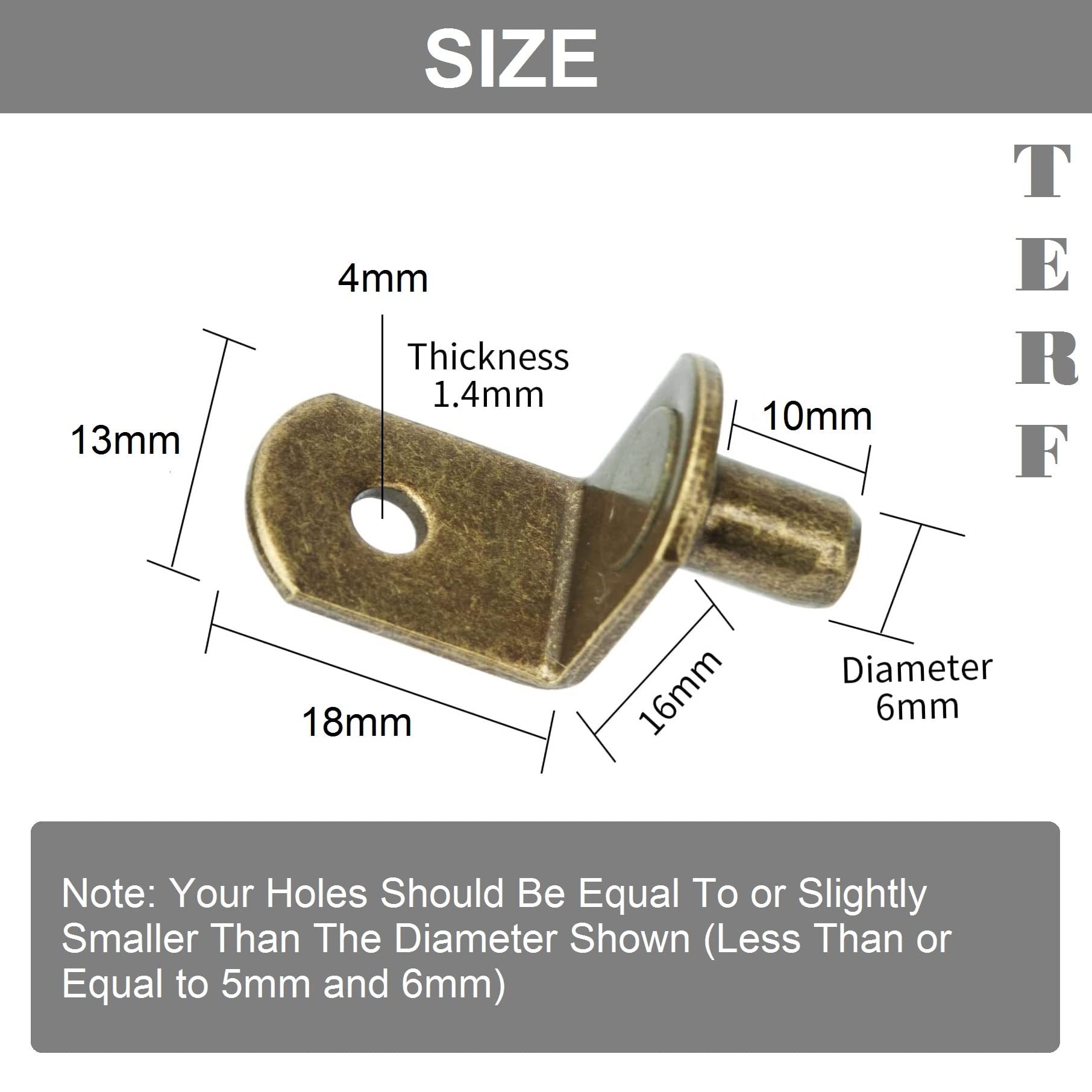 TERF® Traditional Style Antique Bronze Plated L-Shape Bracket Furniture Shelf Support Pegs Push In Pin with Hole for Kitchen Cabinet Wardrobe Bookcase Closet including Fixing Screw - Image 3