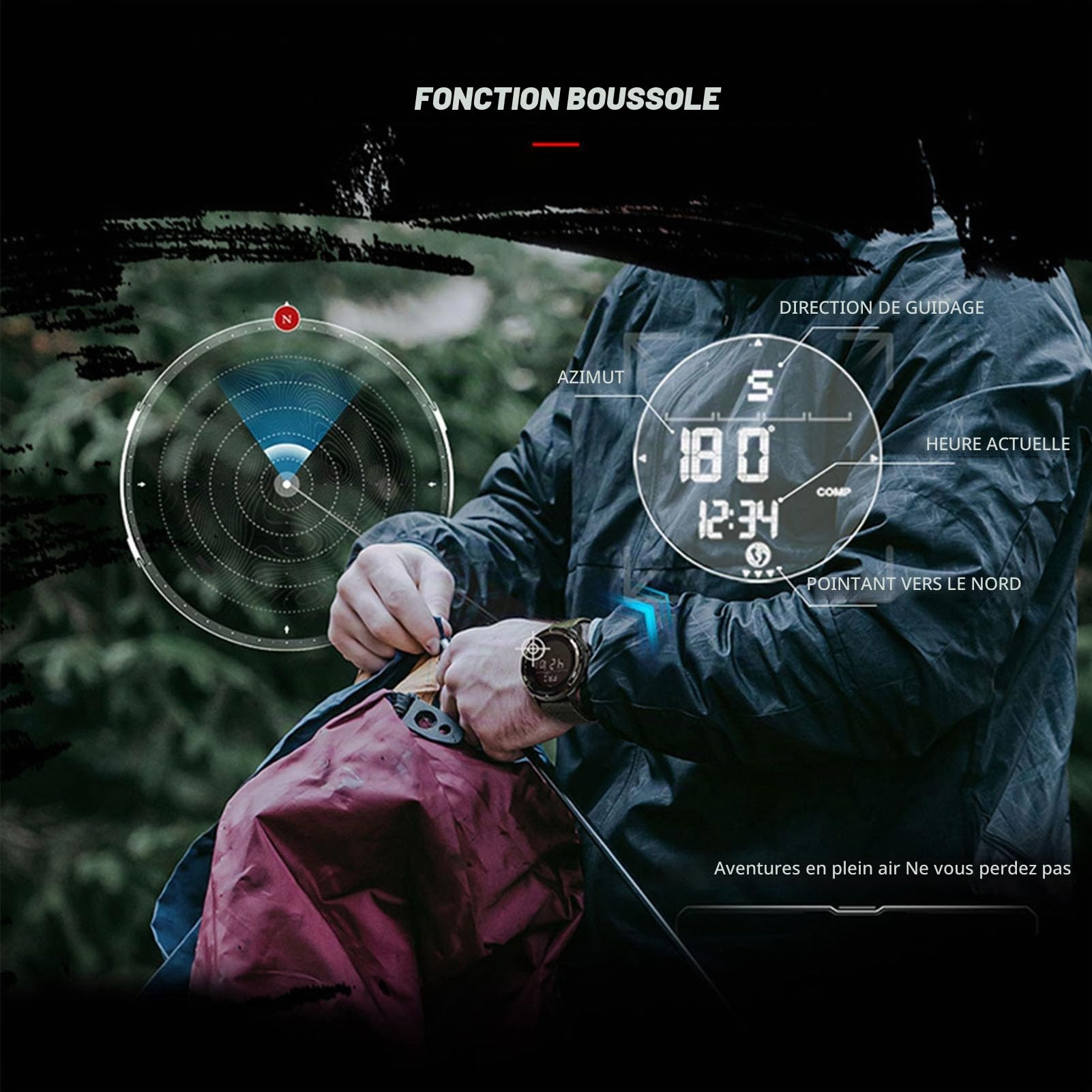 findtime Montre Militaire Homme Commando pour Homme Montre de Sport,Calendrier,Réveil, Chronomètre, Podomètre Montre Numérique Étanche 50ATM Cadran，Coloré
