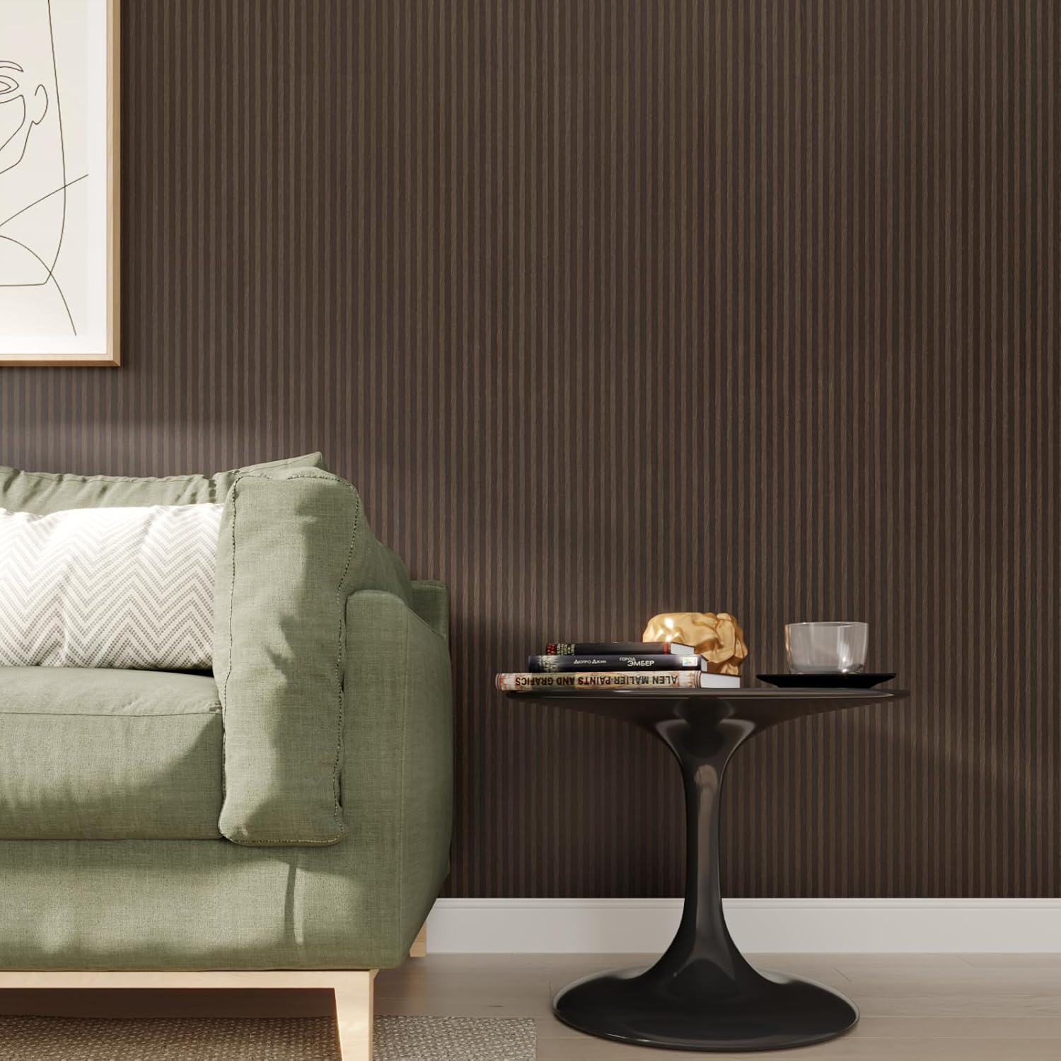 VEELIKE Striped Wood Contact Paper Peel and Stick Dark Brown Wood Wallpaper for Walls Cabinets Table Countertops 15.7''x354'' Self Adhesive Removable Woods Vinyl Wrap for Bathroom Bedroom Kitchen