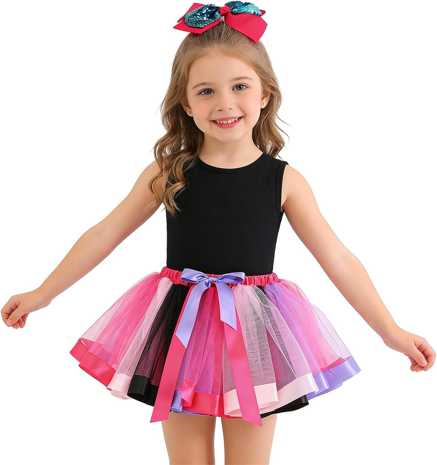 Kids Girls Tutu Skirt Carnival Layered Tulle Ballet Dance Party Short Skirt Birthday Princess Dress with Hairbow