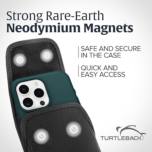 Miniatura 3 de Funda tipo tortuga diseñada para iPhone 14 Pro Max, 14 Plus, 12 y 13 Pro Max, funda vertical de nailon negro con clip giratorio para cinturón