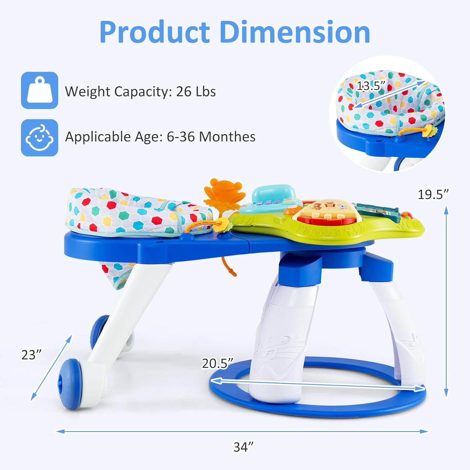 INFANS 3 in 1 Walk Around Baby Activity Center, Baby Walker with Play Table, Wheels, Detachable Seat Cushion, 3 Adjustable Heights, Learning Toys for Boys Girls Aged 6-36 Months (Blue)