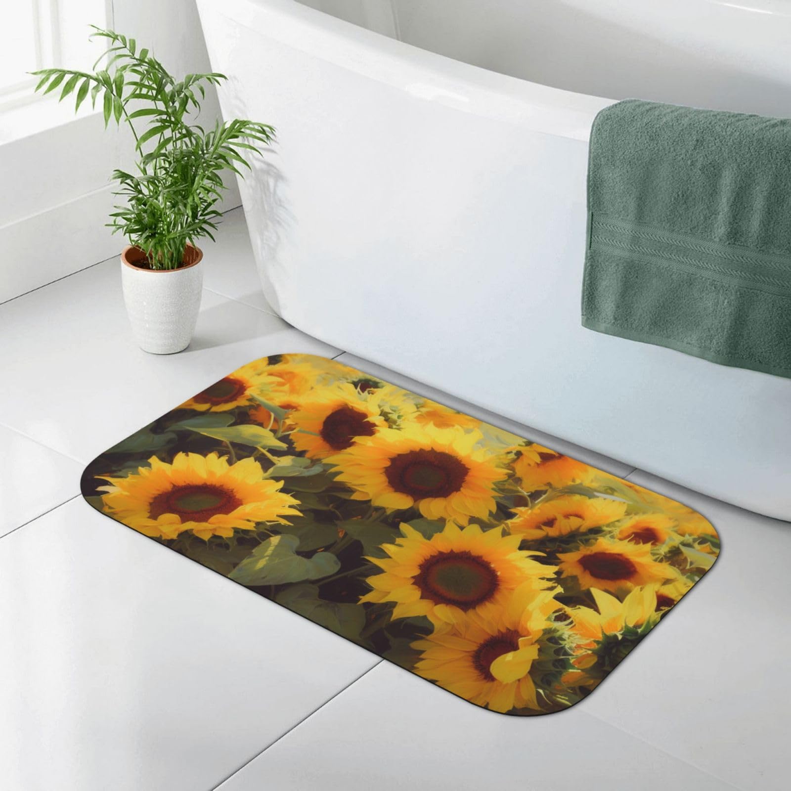 Tapis de bain tournesols 80 x 50 cm en fibres denses pour un confort haut de gamme
