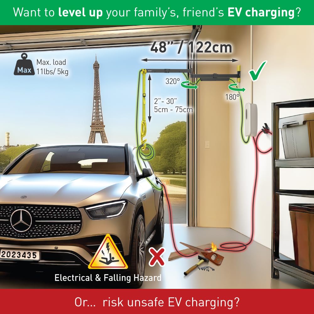 Barkan Cable de carga protector de 48 pulgadas para vehículos eléctricos, para cargadores de nivel 1 y 2, revestimiento de zinc resistente a la intemperie para interiores y exteriores, para cable de