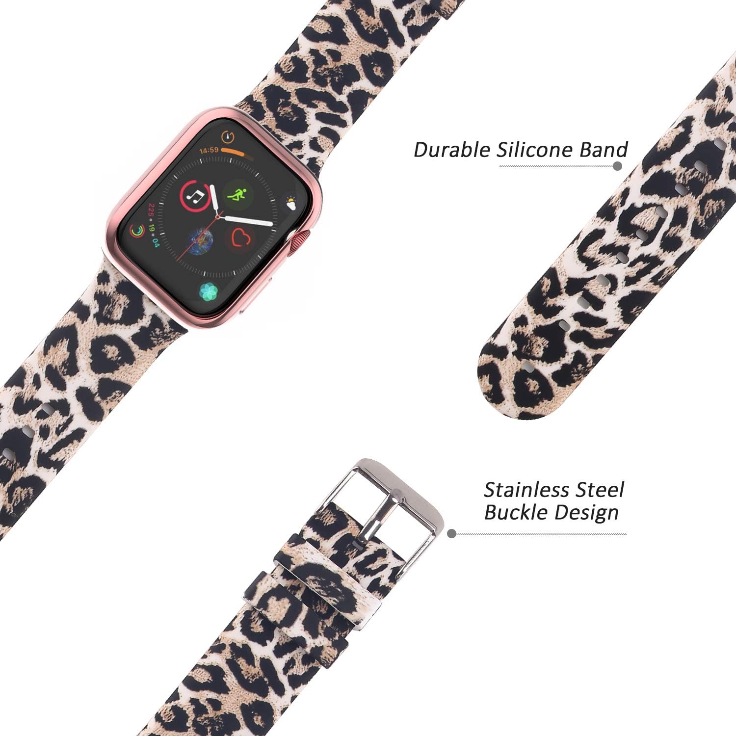 Compatible for Apple Watch Band 42mm Women with Screen Protector Case, Soft Silicone Sport Wristband for Apple Watch iwatch Series 3 2 1 (42mm,Leopard)