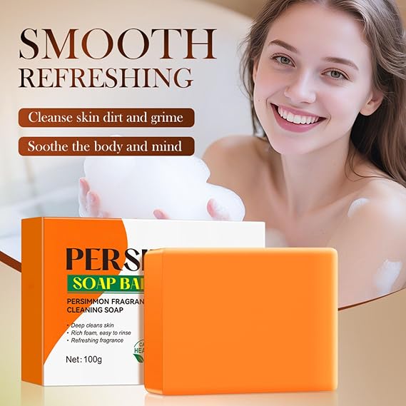 Persimmon Soap for Old People Smell, Natural Japanese Persimmon Soap Body Wash Odor Control for Face & Body, for Women & Men (1Set)