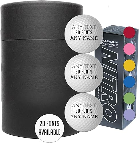 Miniatura 5 de Spotted Dog Company Paquete de 3 pelotas de golf Nitro personalizadas, imprime tu texto aquí, regalos de golf para hombres, accesorios fotográficos