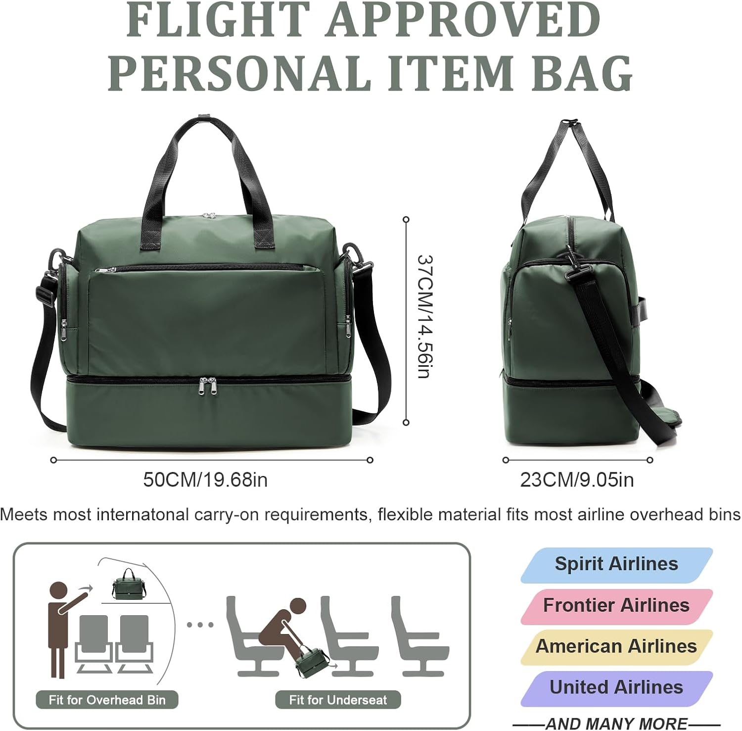 Weekender Bags for Women Men,Carry-on Overnight Travel Duffel Bag, Personal Item Travel Bag with Shoes Compartment & Wet Pocket