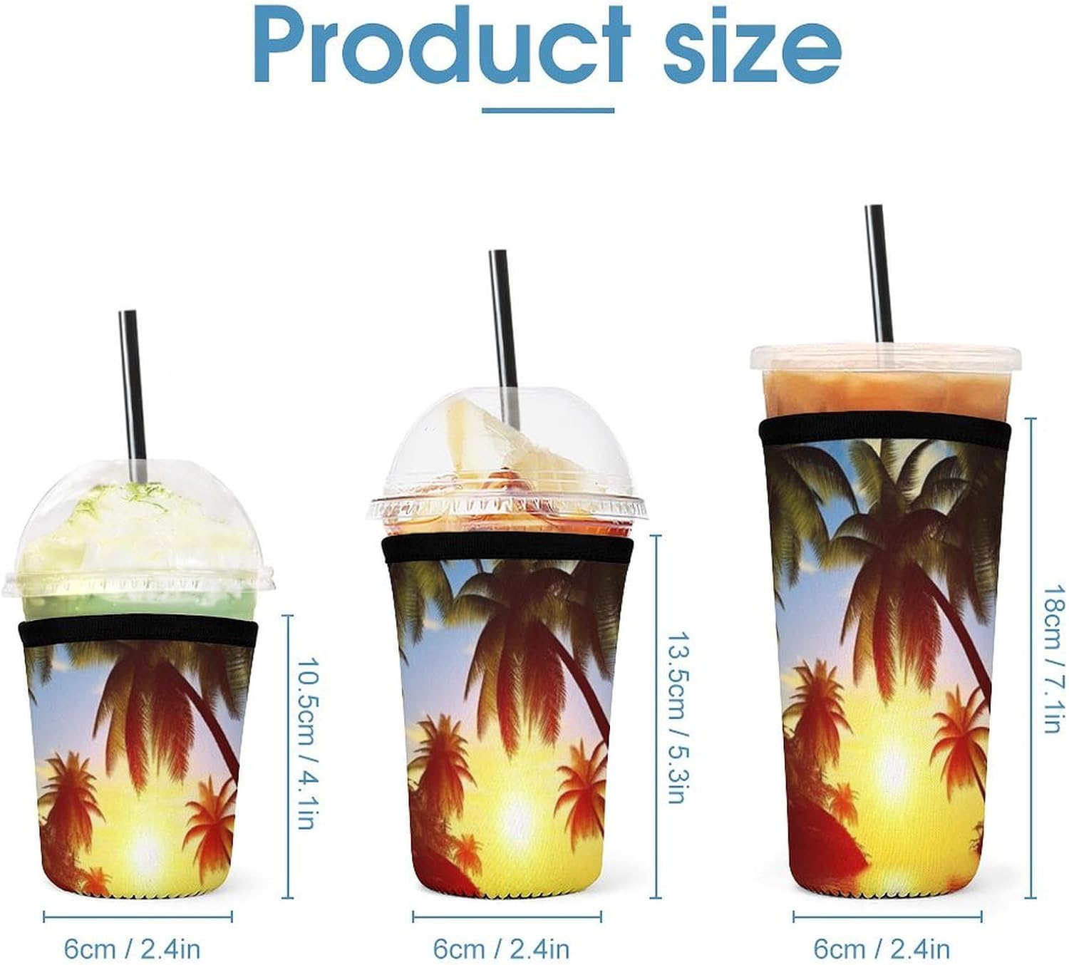 3 Pack Neoprene Cup Sleeves, Stretchy Reusable Drink Cup Cover Universal