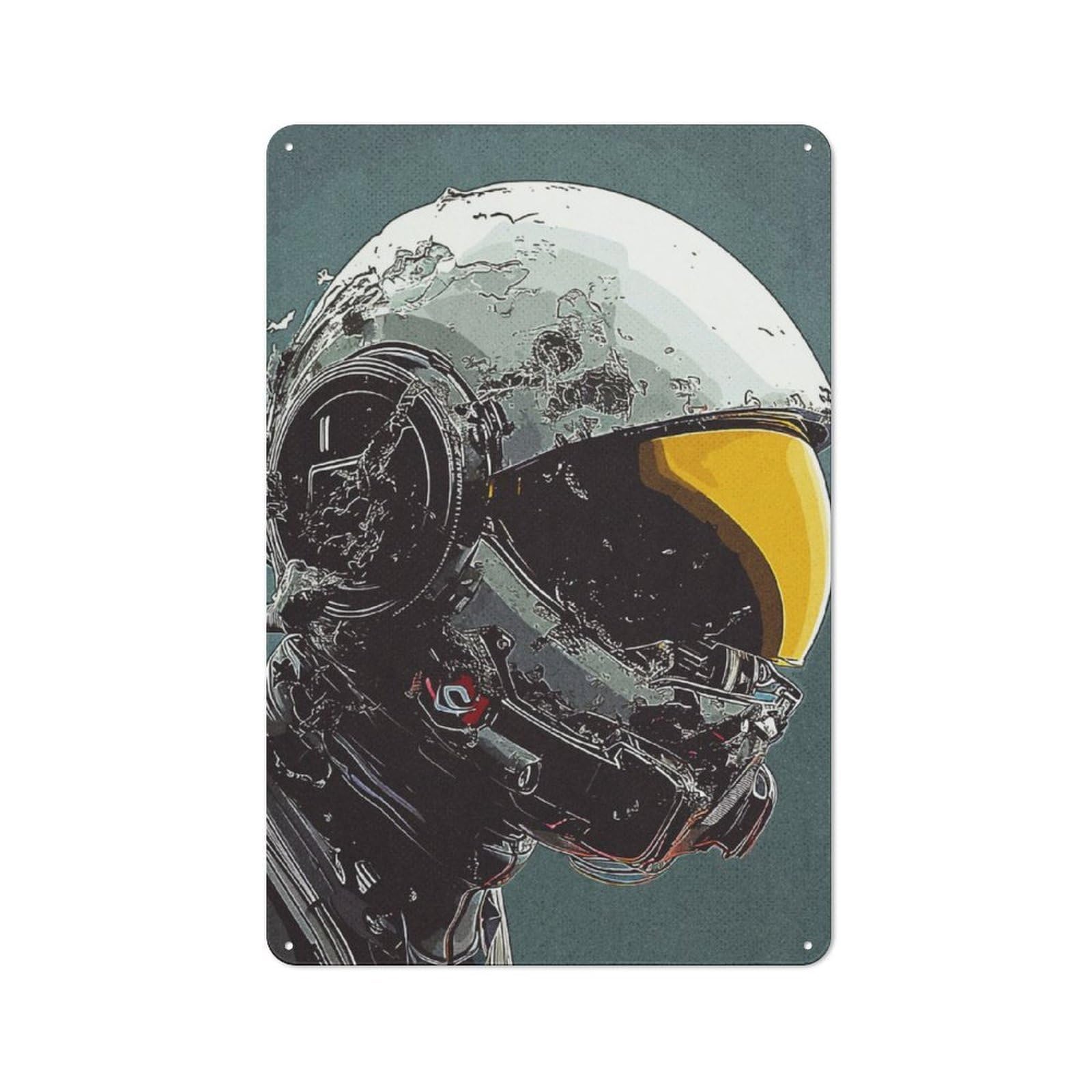 Junmoney The Helmet Metal Sign 30X20cm With For Hallway Wall, Vintage Decor, For Vintage Wall Decor Fans, For Themed Room Decoration