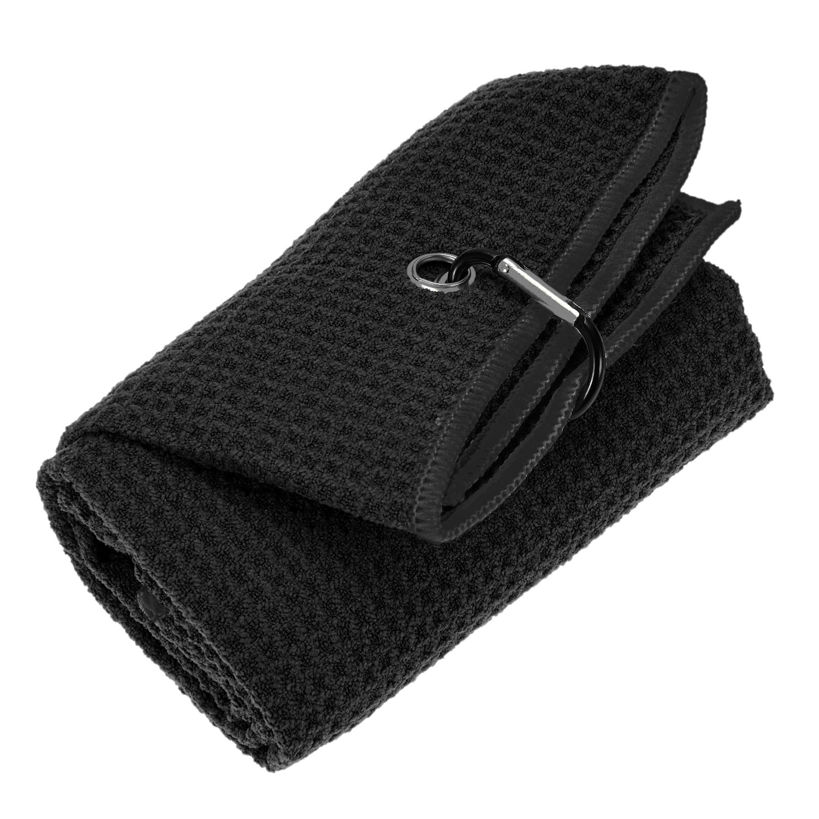 TIXIPEM 24 in x 16 in Golf Towel - Tri-Fold Microfiber Waffle Pattern Golf Towel Portable Strong Water Absorption with Lock Clip Use for Cleaning Ball & Ball Club & Bag - [Black]