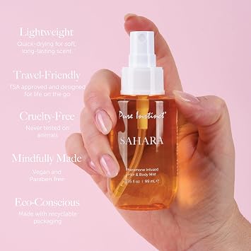 Pure Instinct SAHARA - Pheromone Hair & Body Mist - Burst of Fresh Fragrance Spray for Women - Everyday Wear Perfume Mist