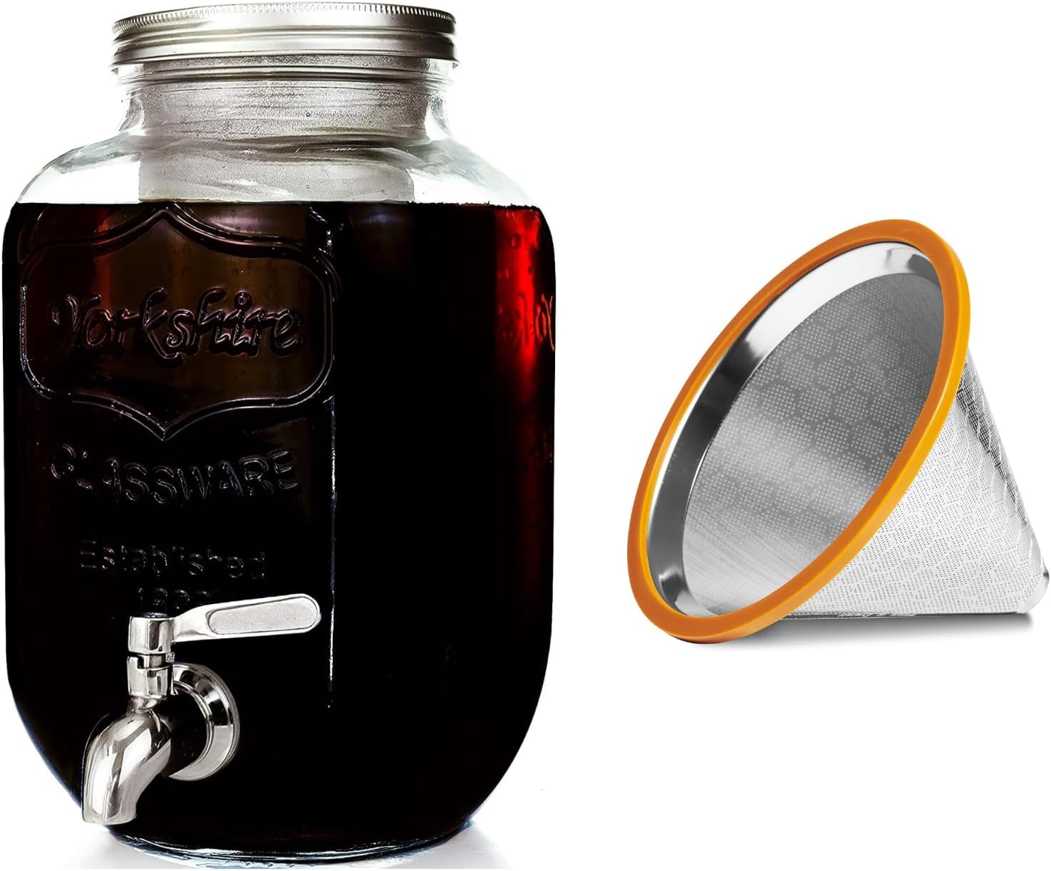 Willow & Everett Complete Coffee Station: 1 Gal Cold Brew Pitcher with Spigot & Pour Over Coffee Dripper Set - Ultimate Brewing System for Hot & Cold Coffee